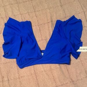 Elegant Blue Ruffle Bikini Top